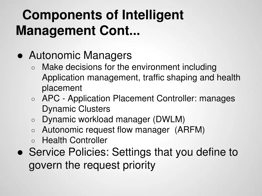 components of intelligent management cont