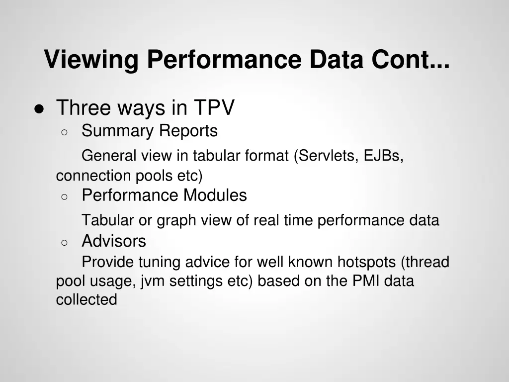 viewing performance data cont