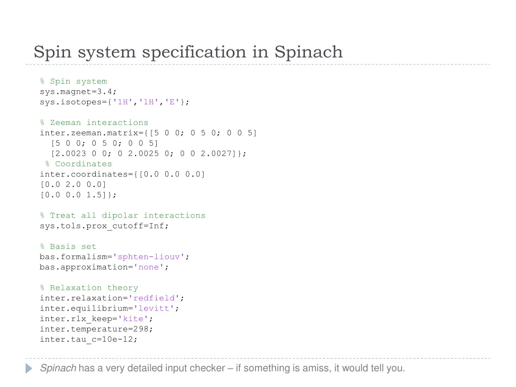 spin system specification in spinach