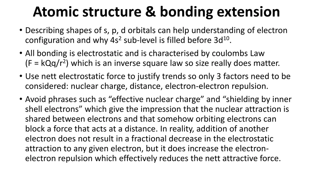 atomic structure bonding extension describing