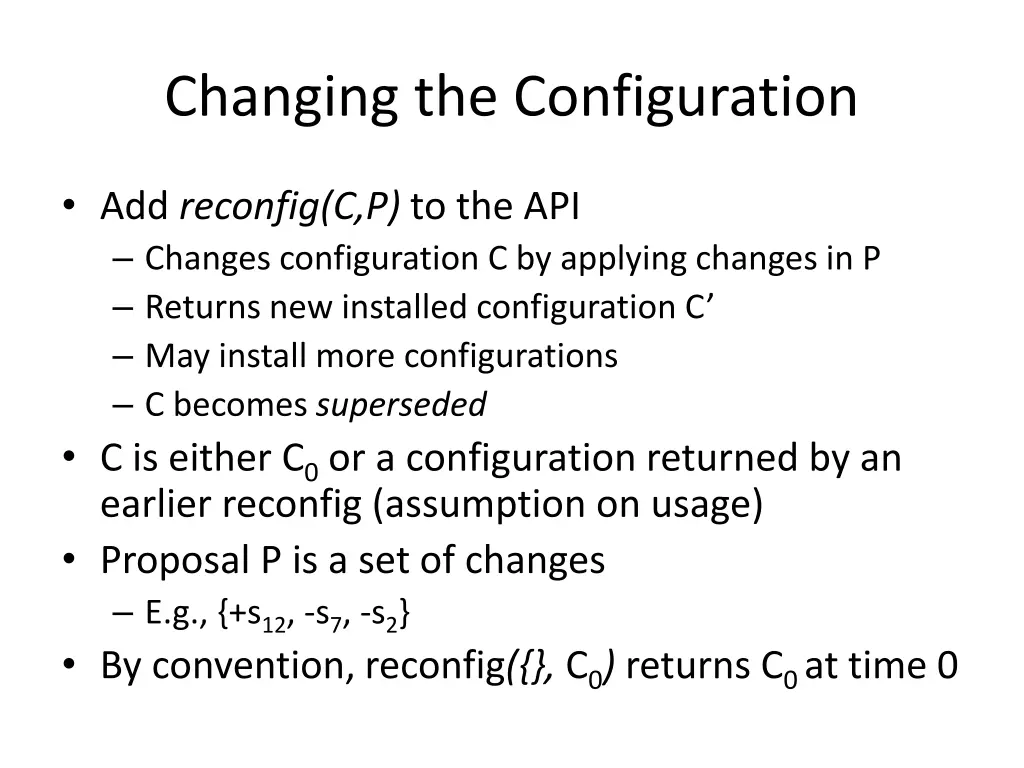 changing the configuration