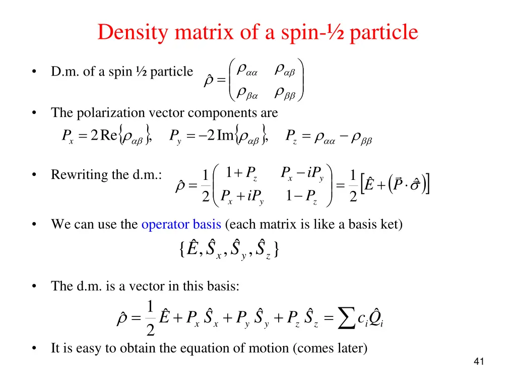 density matrix of a spin particle 1