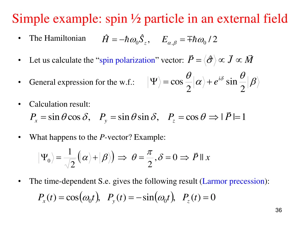 simple example spin particle in an external field