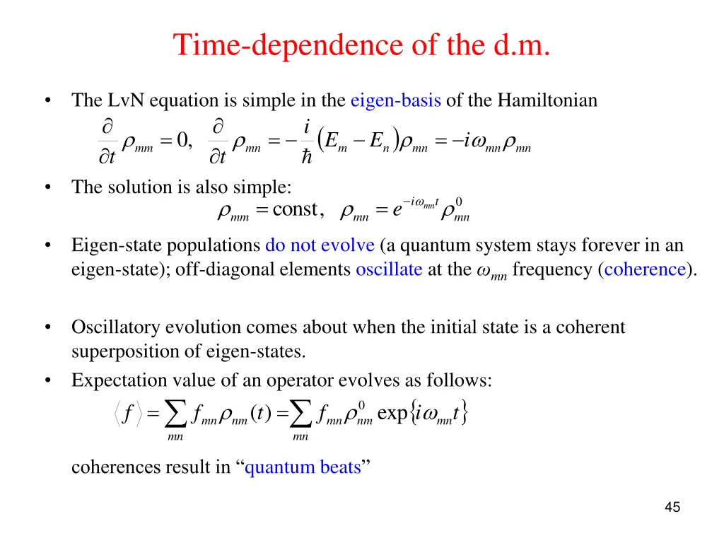 time dependence of the d m