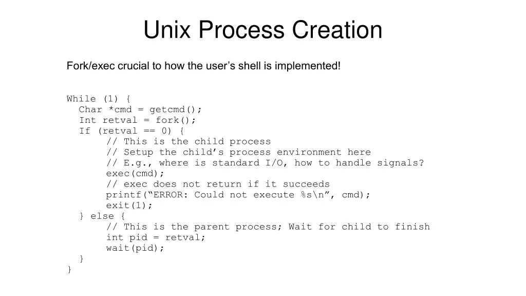 unix process creation