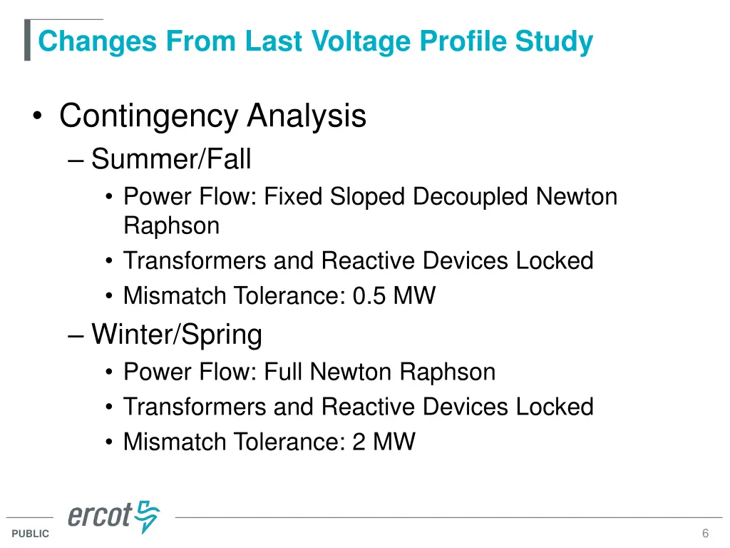 changes from last voltage profile study