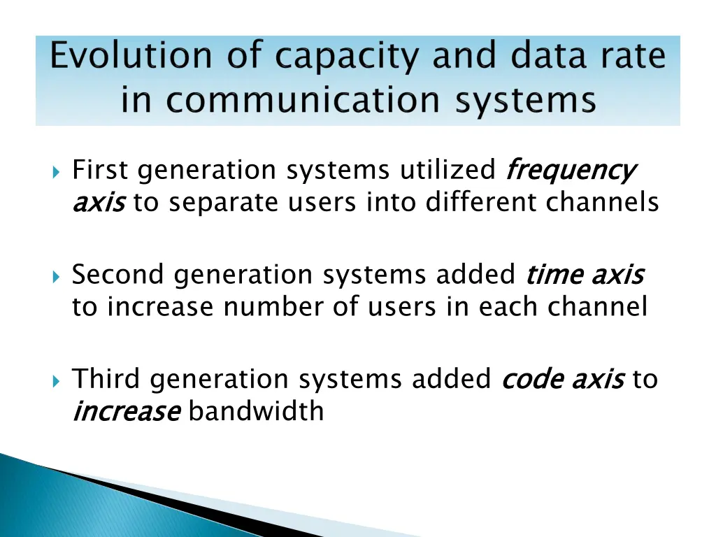 first generation systems utilized frequency axis