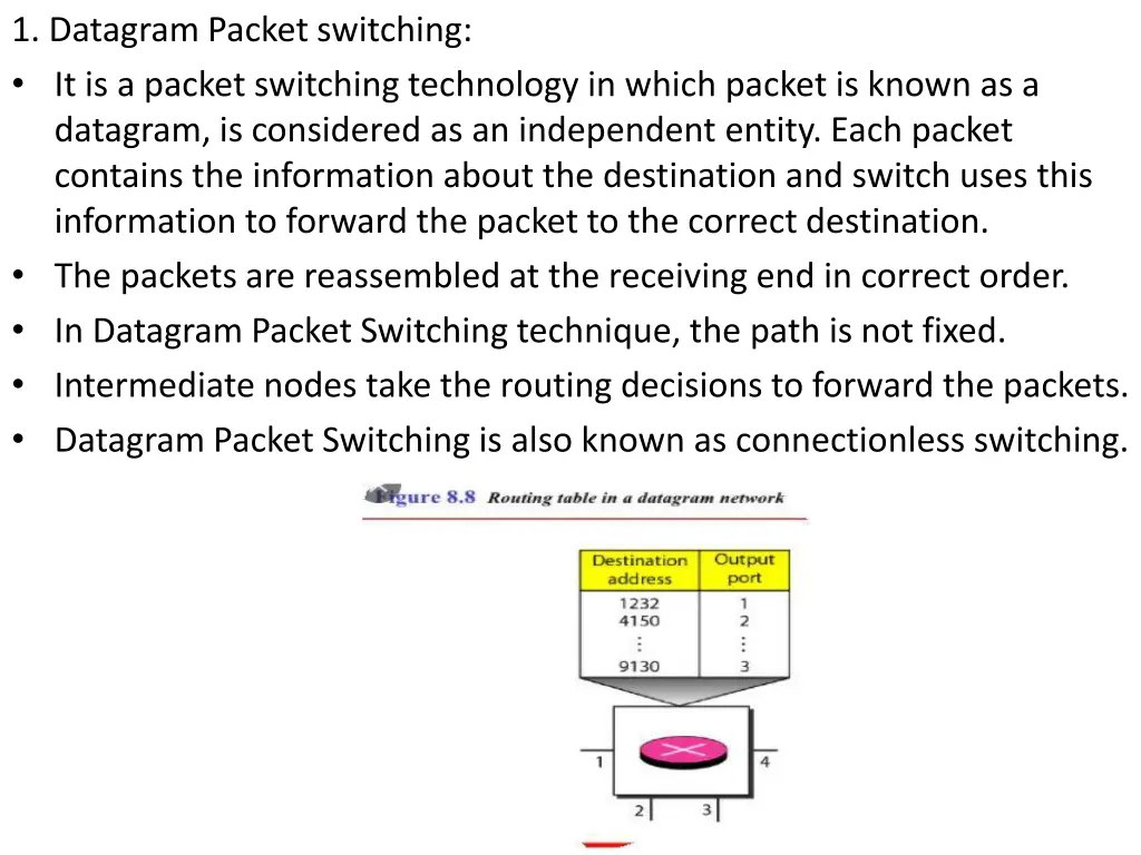 1 datagram packet switching it is a packet