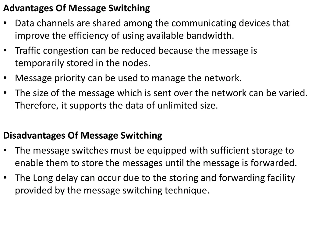 advantages of message switching data channels