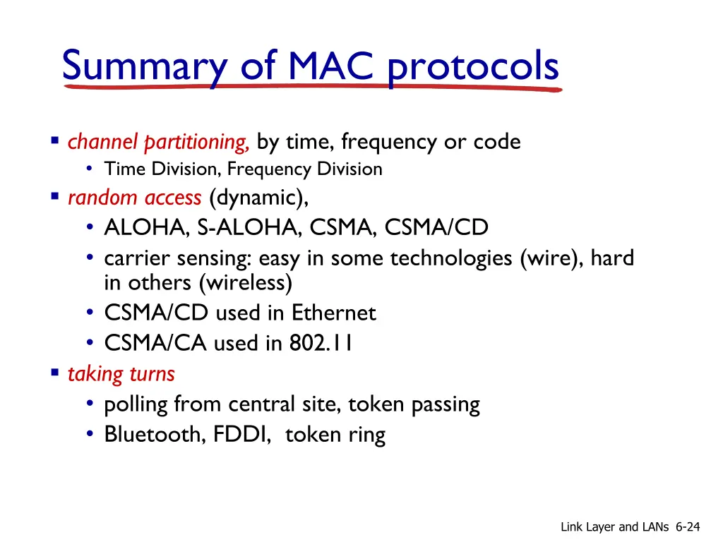 summary of mac protocols