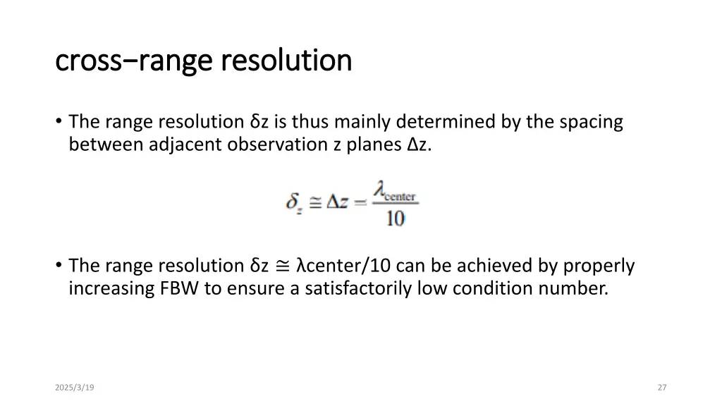 cross range cross range resolution 1