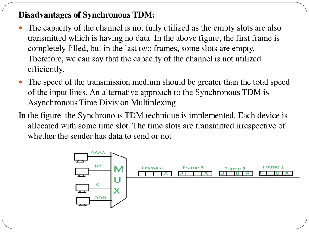 disadvantages of synchronous tdm the capacity