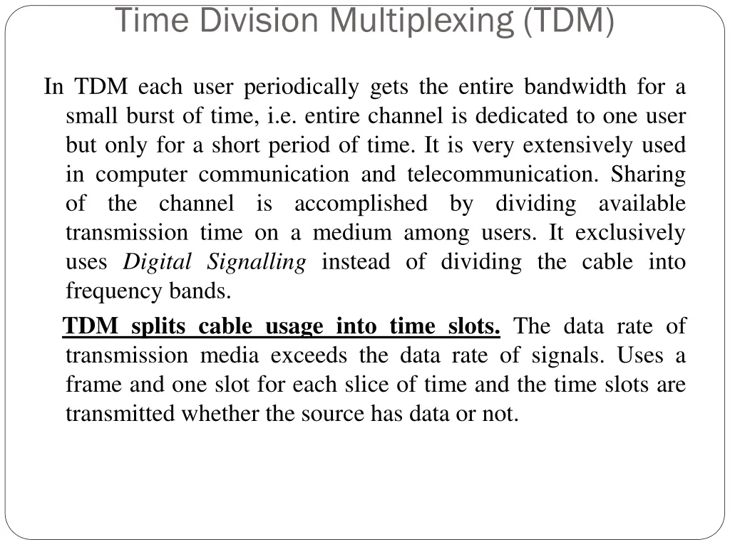 time division multiplexing tdm