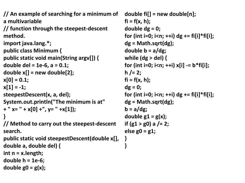 an example of searching for a minimum