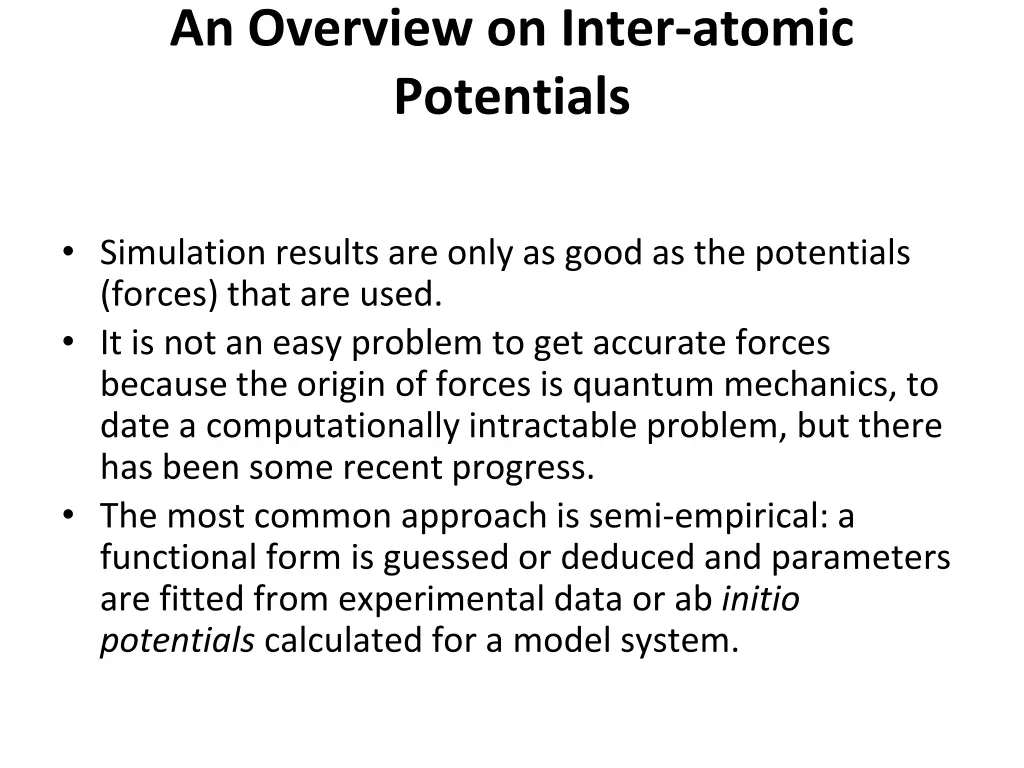 an overview on inter atomic potentials
