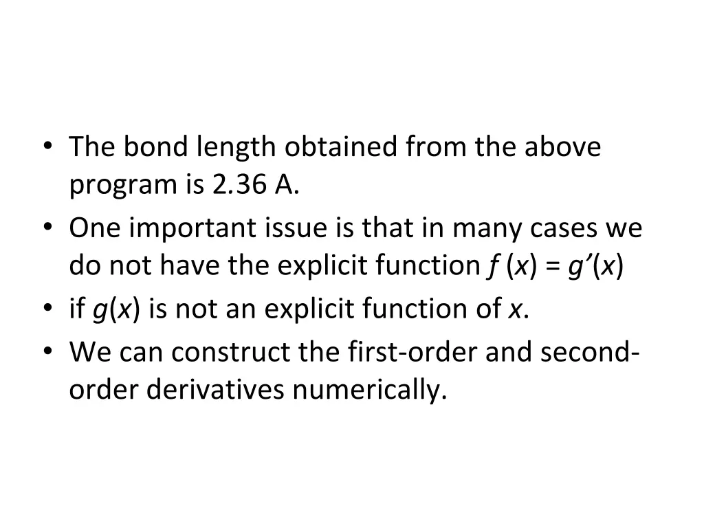 the bond length obtained from the above program