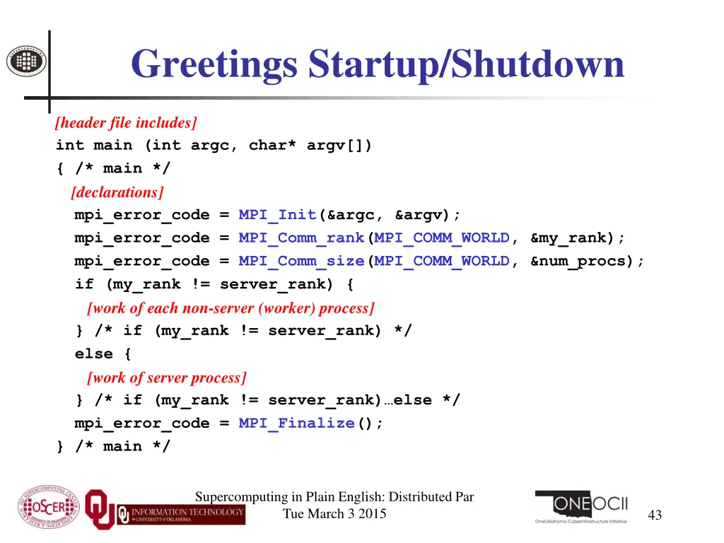greetings startup shutdown