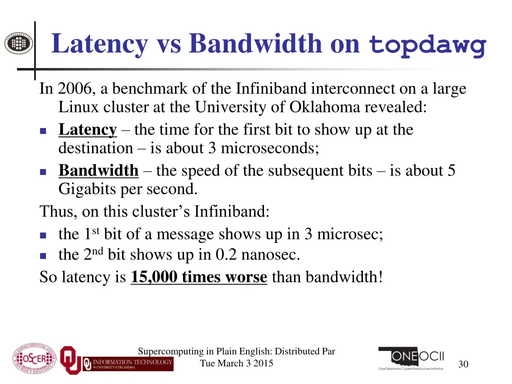latency vs bandwidth on topdawg
