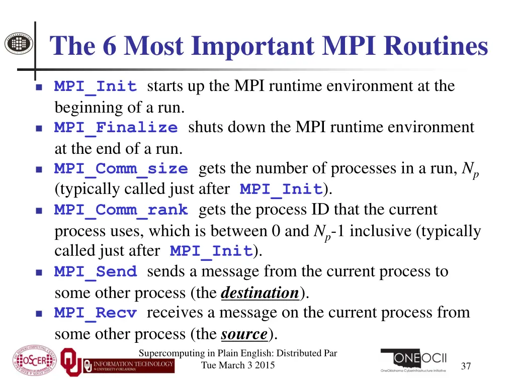 the 6 most important mpi routines