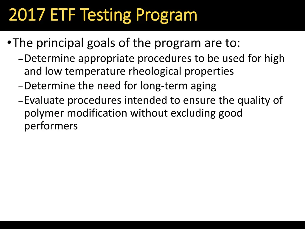 2017 etf testing program 2017 etf testing program