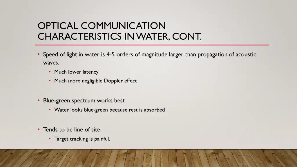 optical communication characteristics in water 1