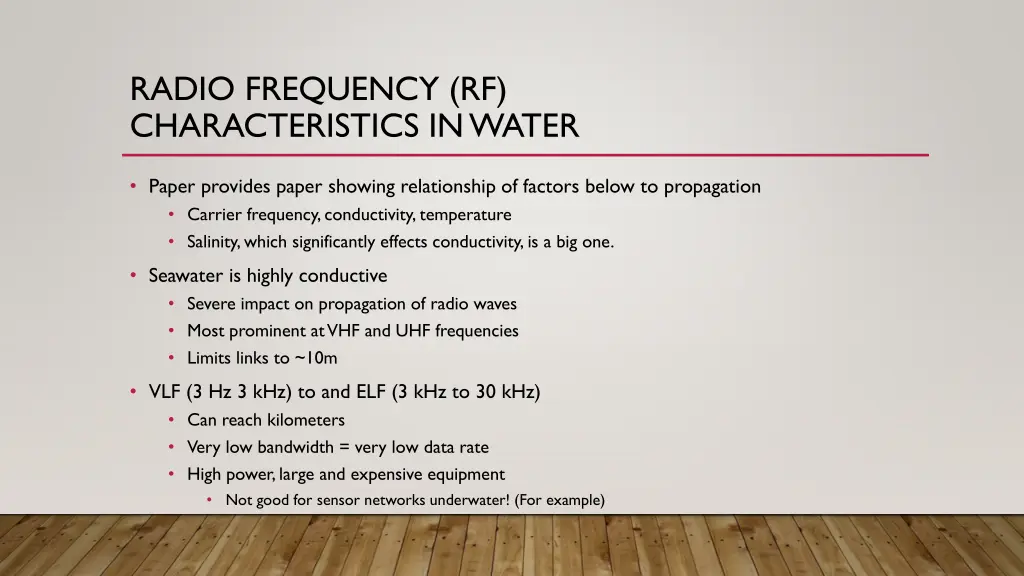 radio frequency rf characteristics in water