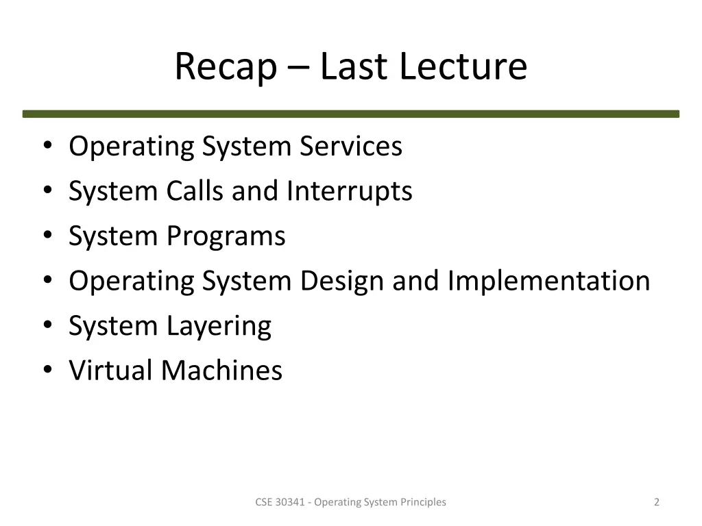 recap last lecture