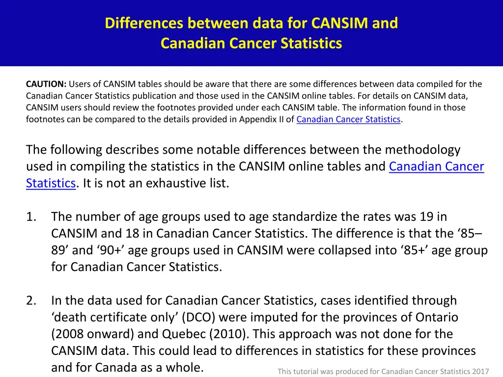 differences between data for cansim and canadian