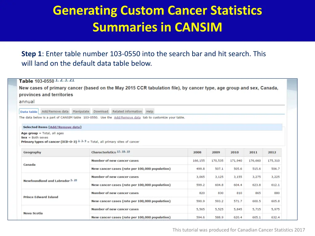 generating custom cancer statistics summaries 1