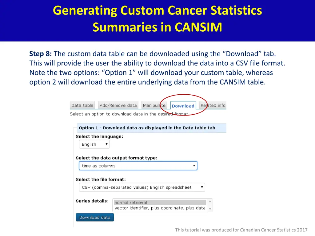 generating custom cancer statistics summaries 8
