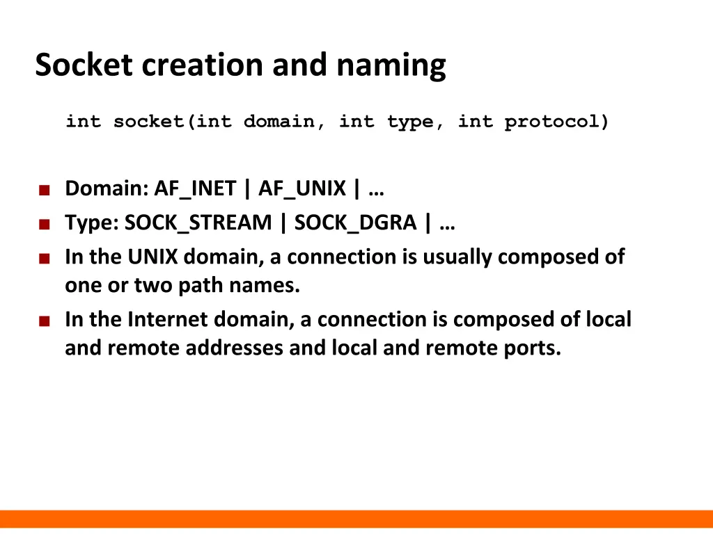 socket creation and naming