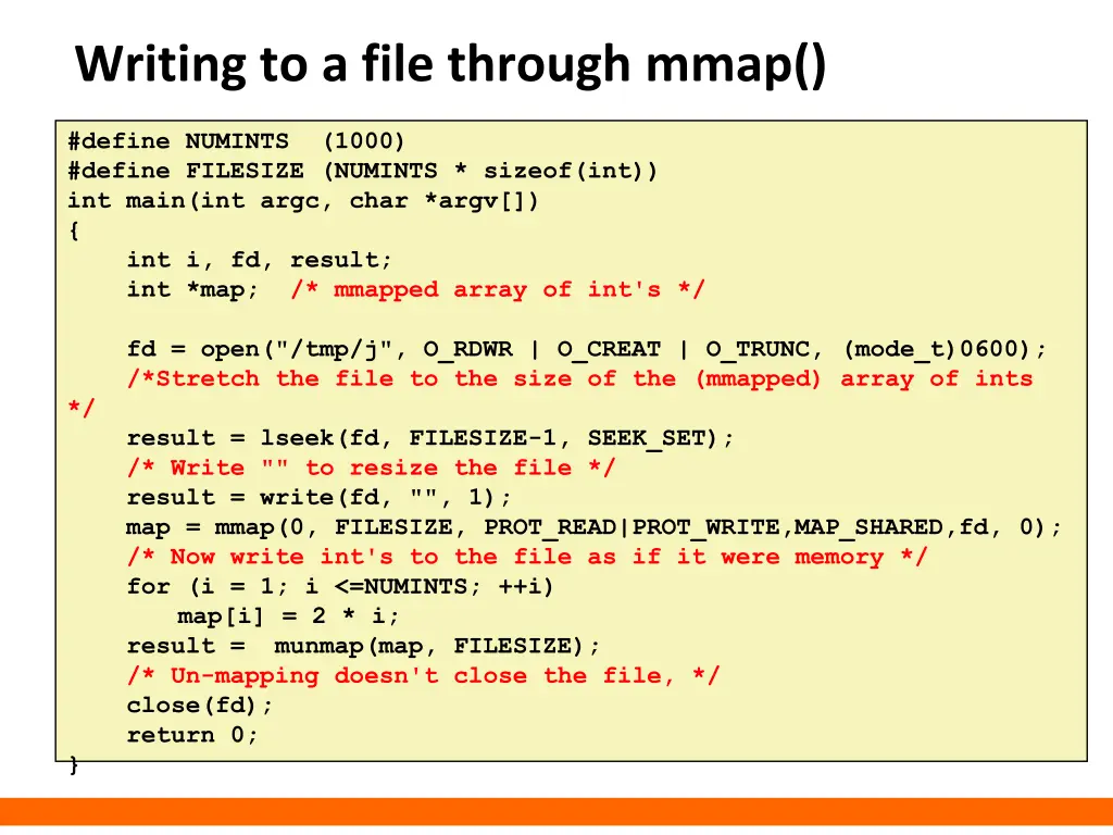 writing to a file through mmap