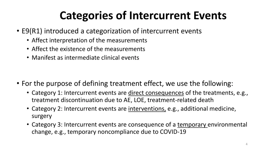 categories of intercurrent events