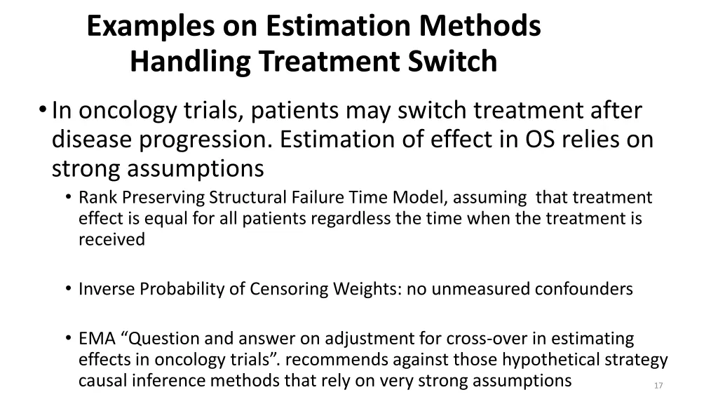 examples on estimation methods handling treatment