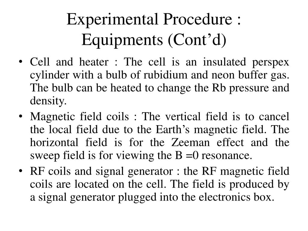 experimental procedure equipments cont d cell