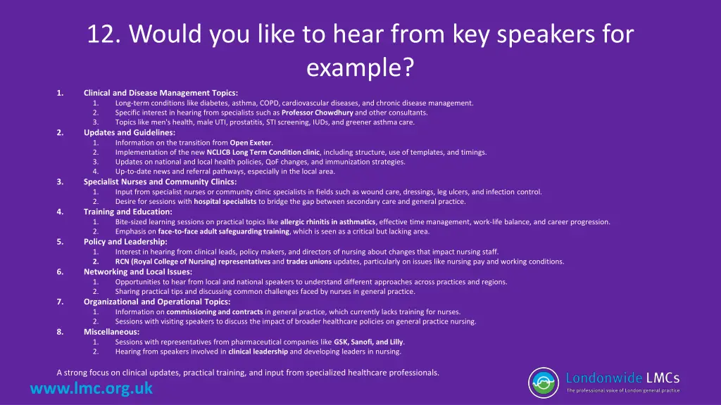 12 would you like to hear from key speakers