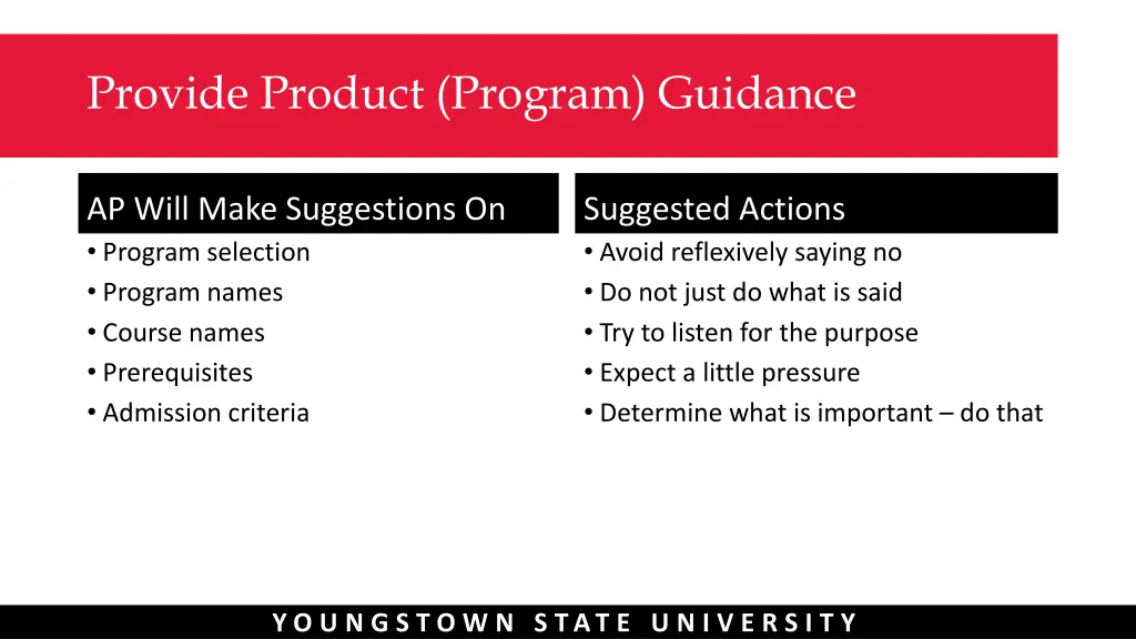 provide product program guidance