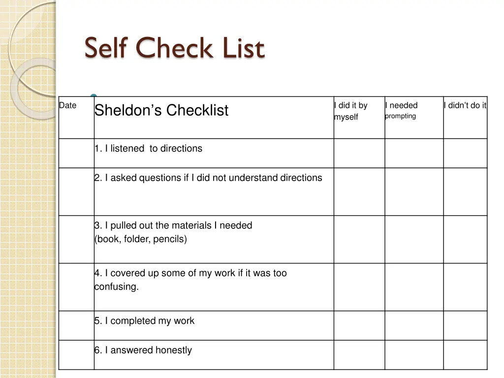 self check list