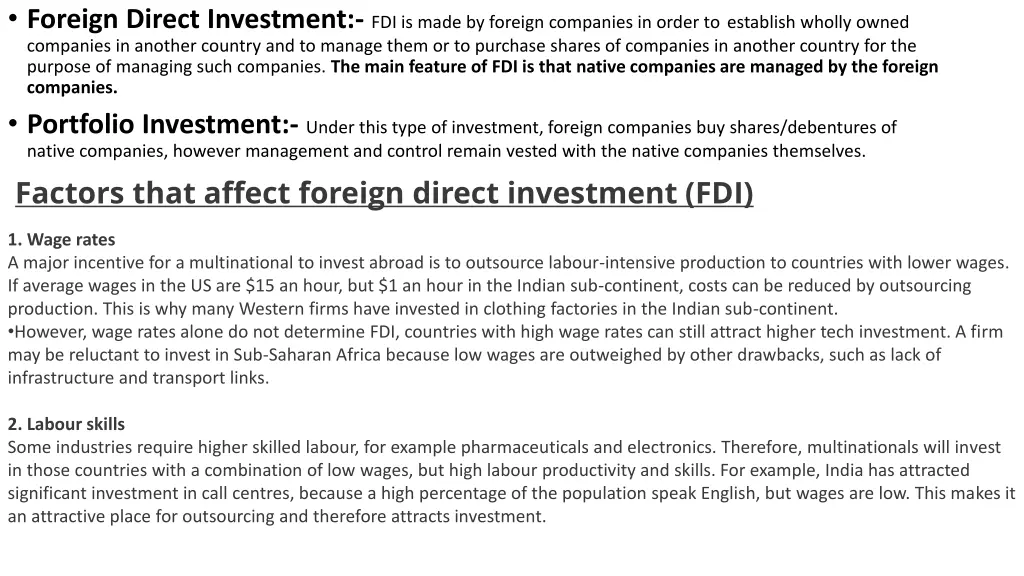 foreign direct investment fdi is made by foreign