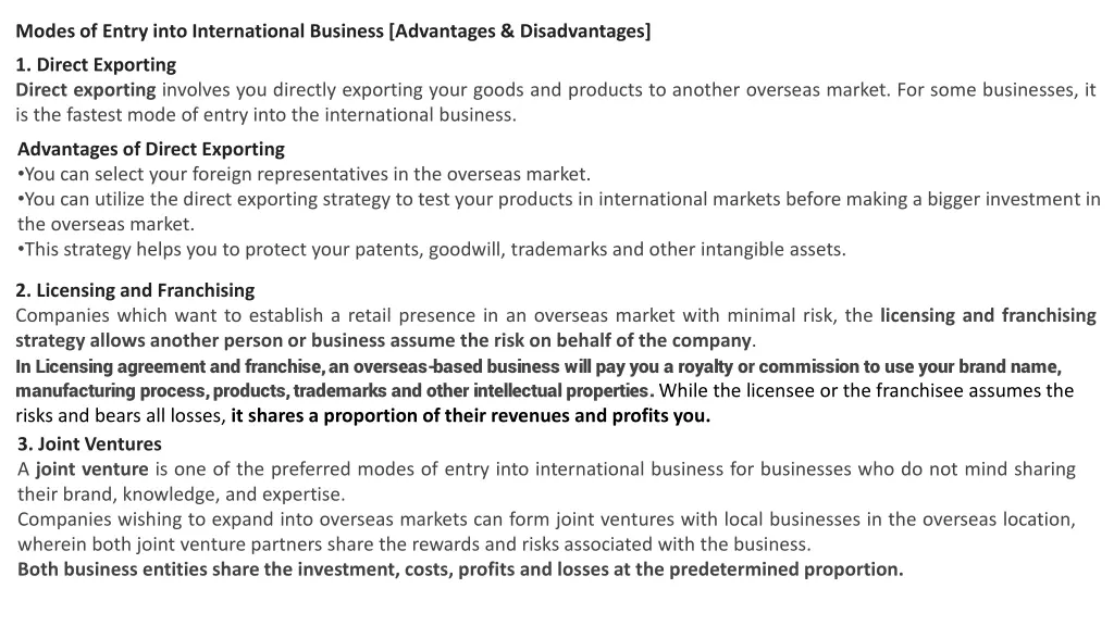 modes of entry into international business