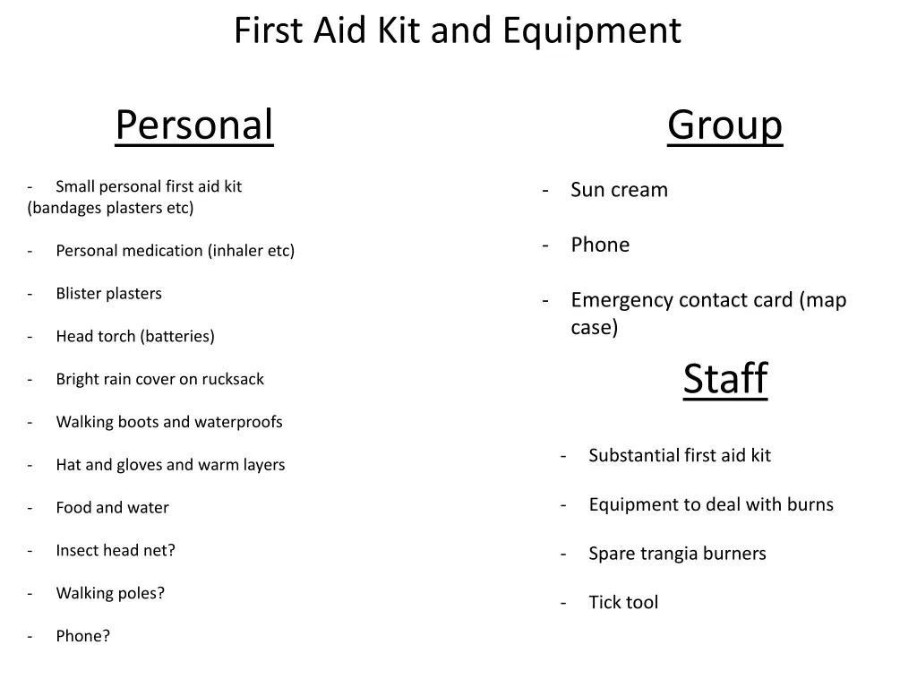 first aid kit and equipment