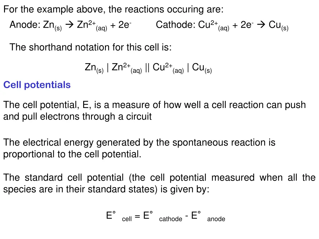 for the example above the reactions occuring