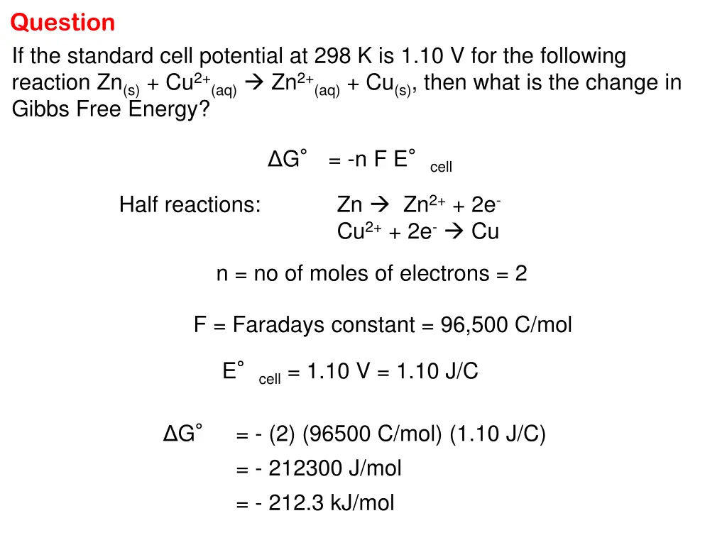 question if the standard cell potential