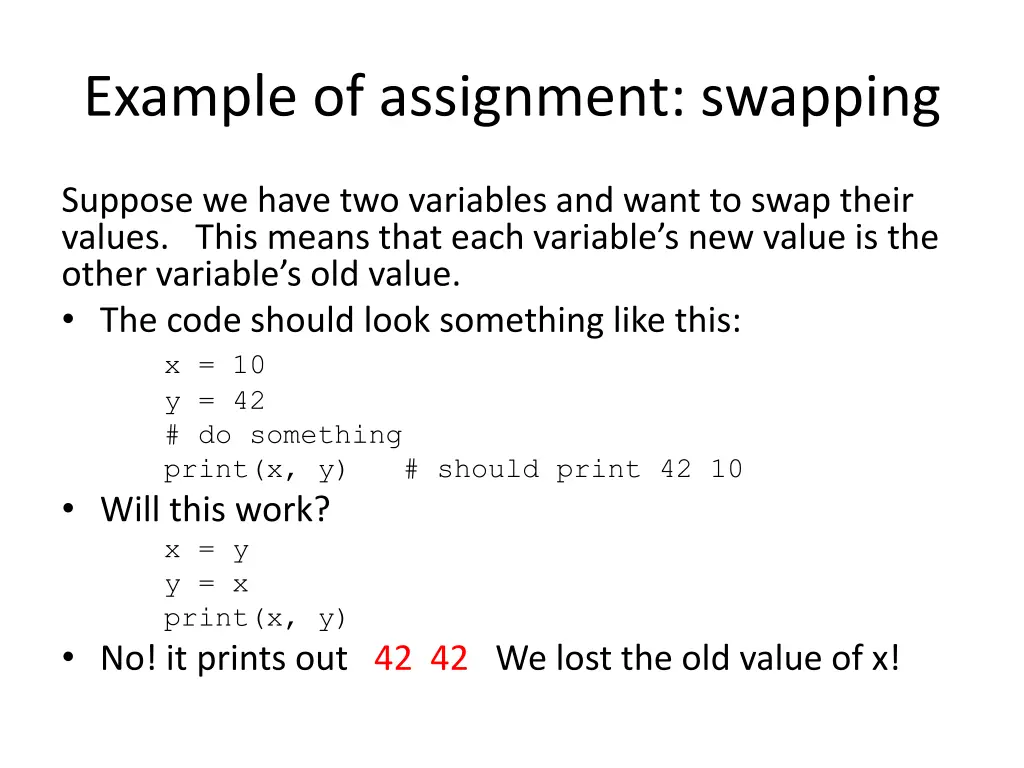 example of assignment swapping