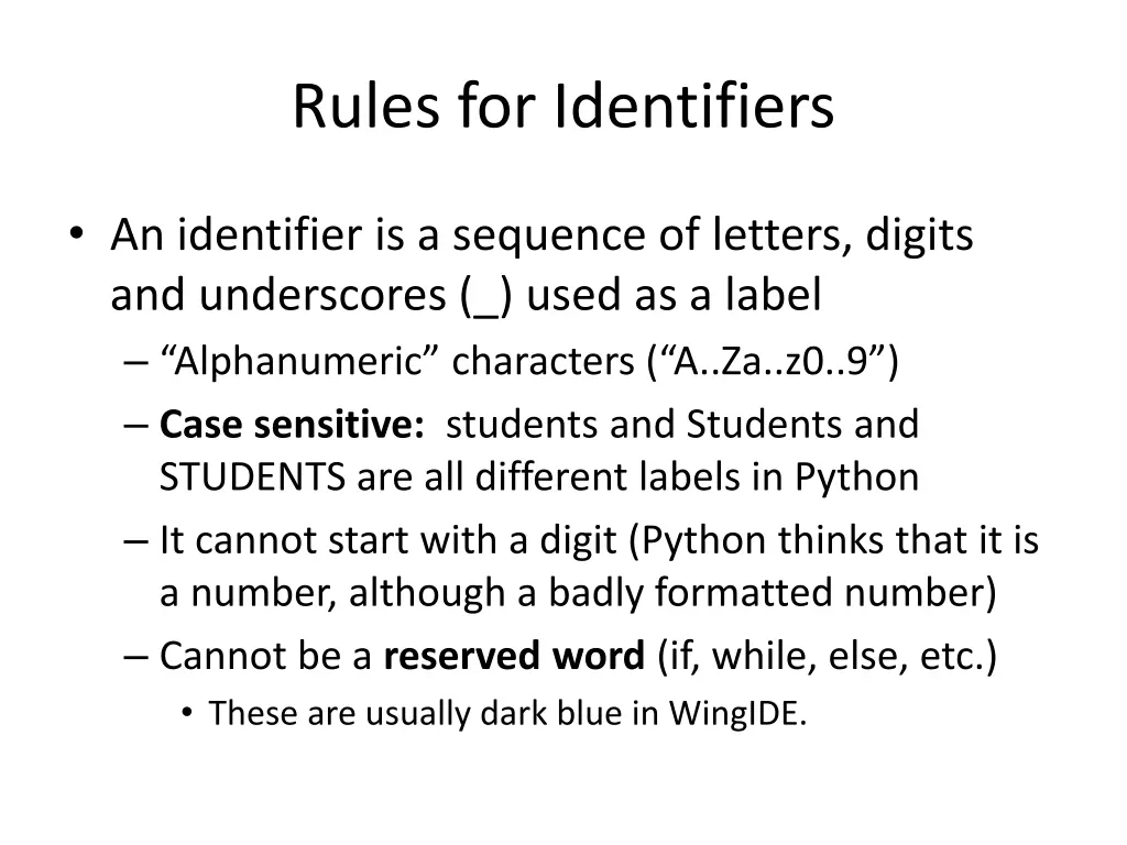 rules for identifiers