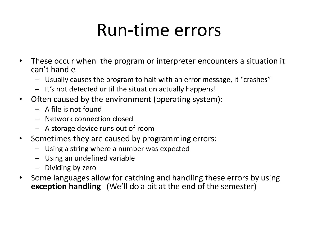 run time errors