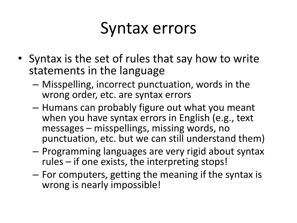 syntax errors