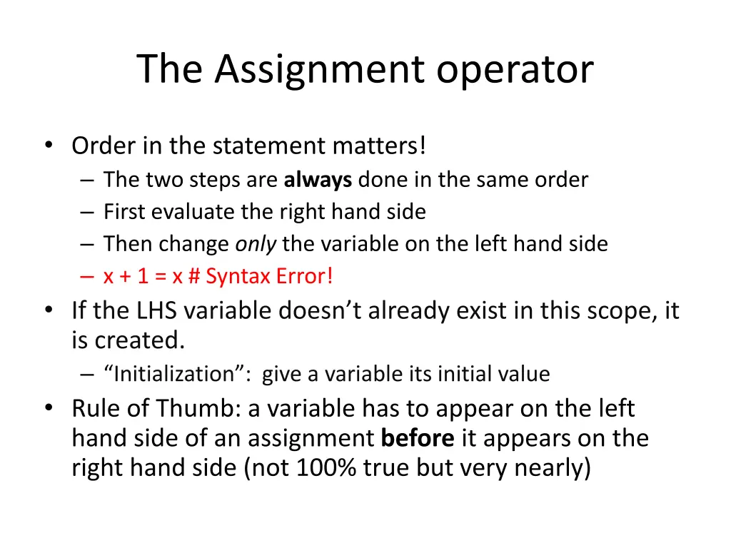 the assignment operator 1