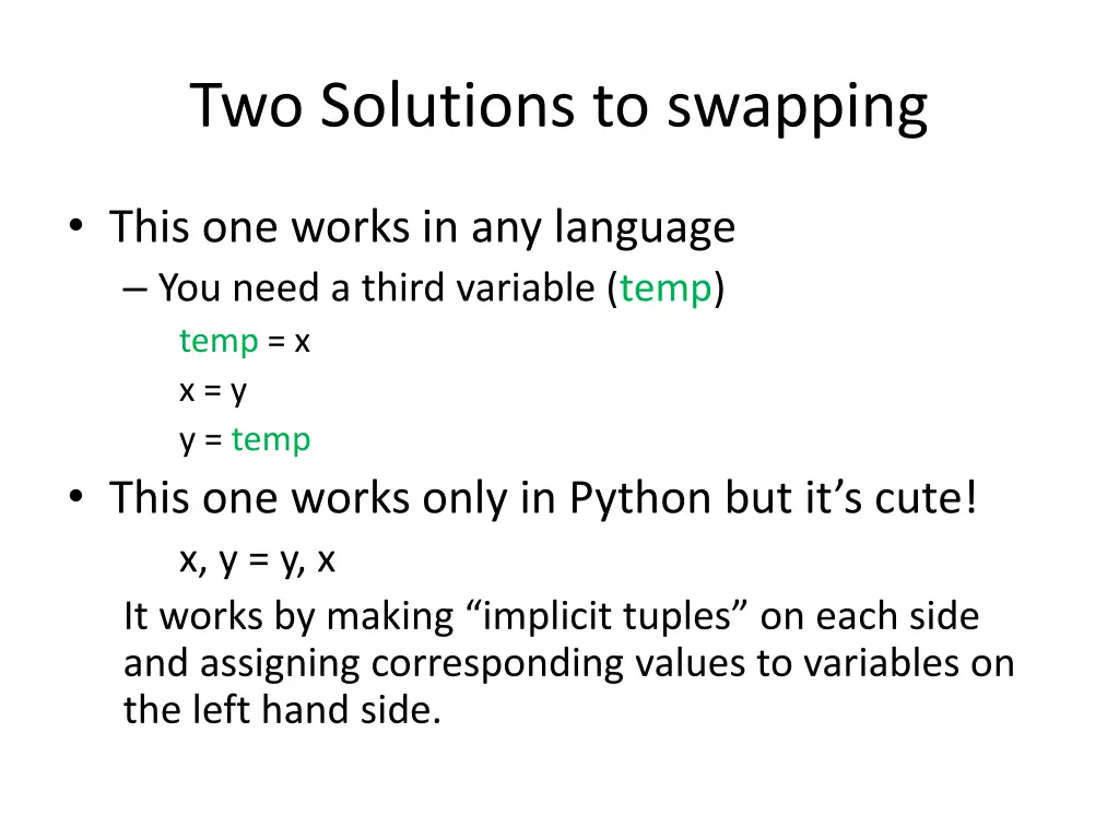 two solutions to swapping