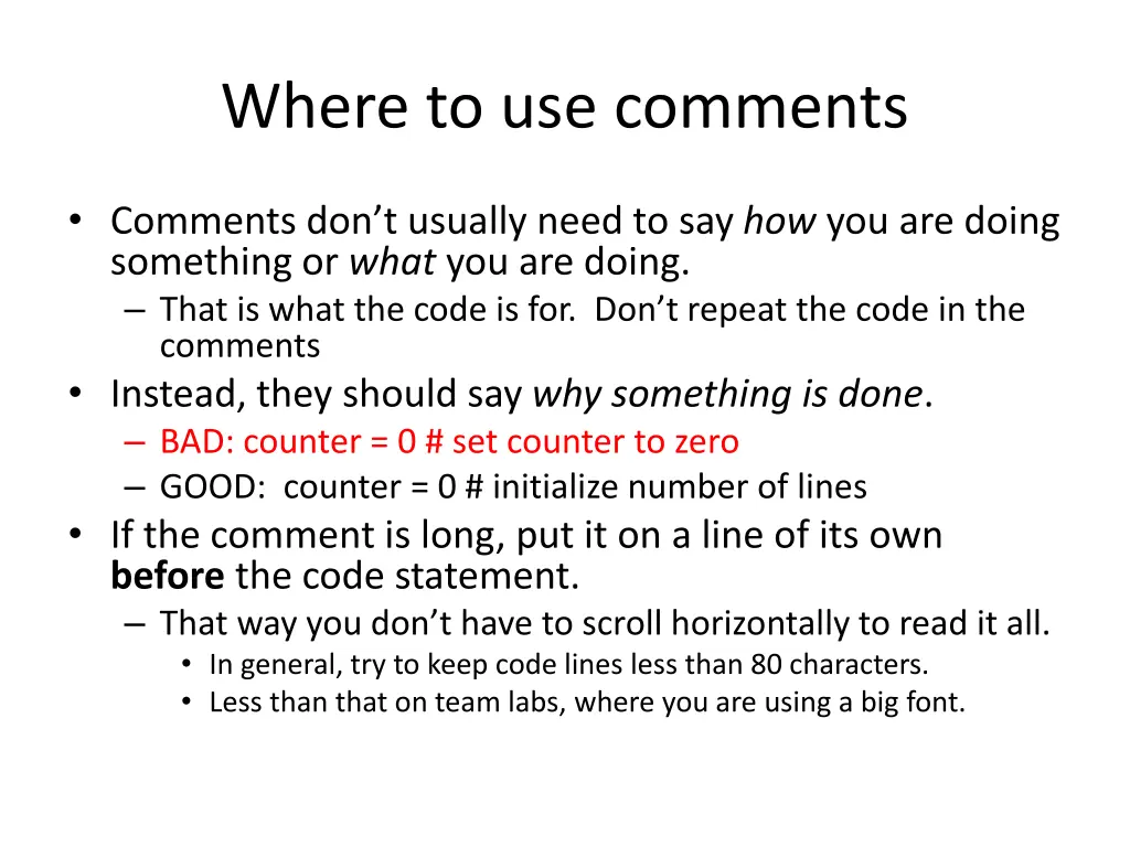 where to use comments